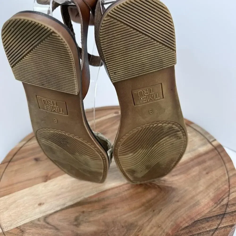Time and Tru Sandals Womens Size 8 Brown Braided Strap Memory Foam Shoes Casual‎